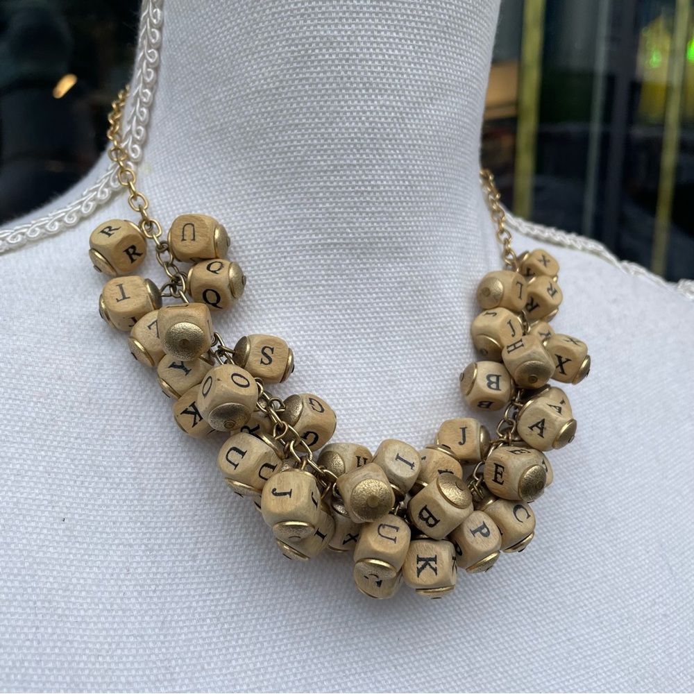 Lenora Dame Gold and Wooden Alphabet Block Necklace